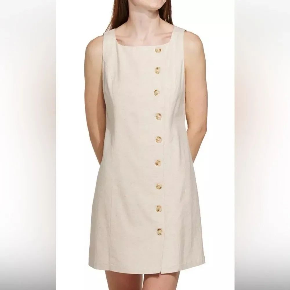 GILLI EMMA Elegant Cream Linen blend Button-Down Dress